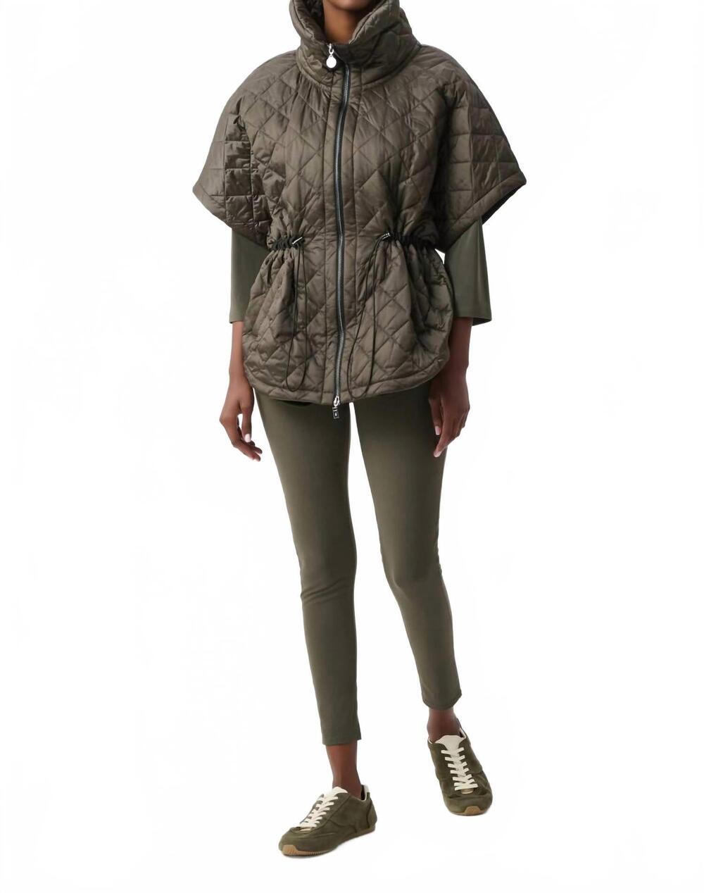 NEW JOSEPH RIBKOFF quilted nylon shawl neck boxy vest in avocado